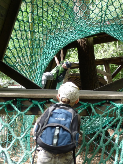 Climbing nets on the wooden play course